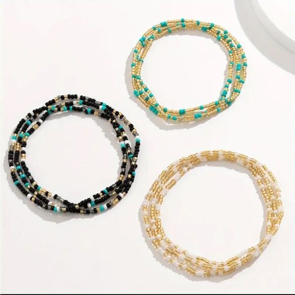 Belly Beads Bundle of 3 w/Elastic Waist Gold/Black/White/Blue Colors (NEW) - Picture 3 of 13